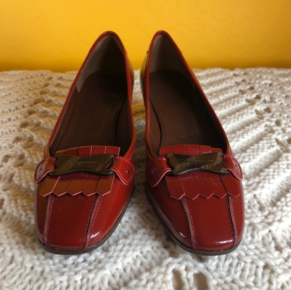 NWOB Salvatore Ferragamo Red Patent RAISSA Block Heels Pumps Size 6.5 B - Picture 6 of 6